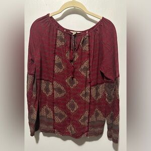 Lucky Brand Red and Brown Patterned Blouse